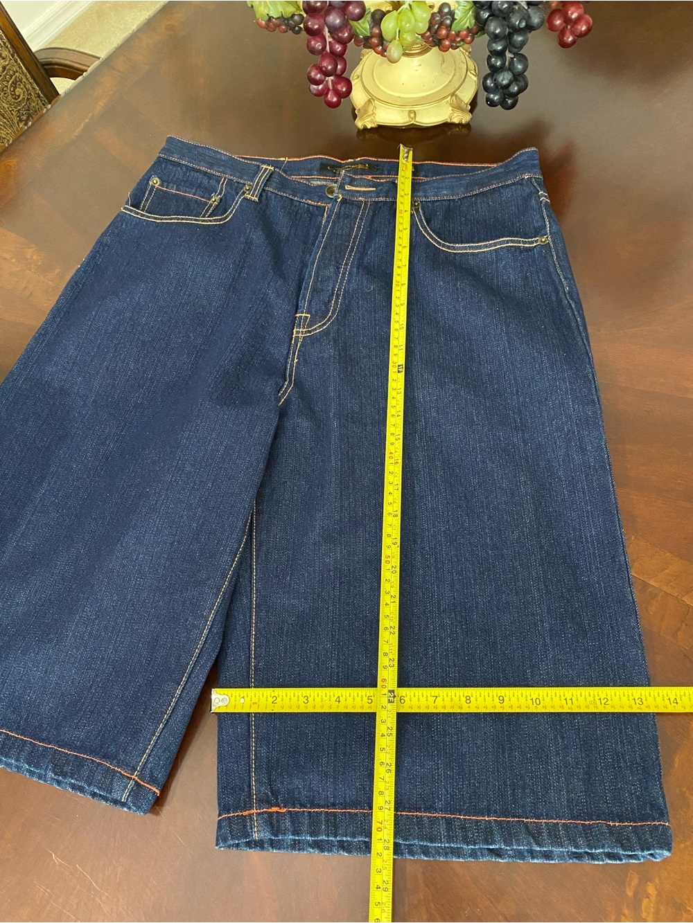 Ed Hardy Dark Blue Denim Jean Shorts with Contrast Stitching - Picture 5 of 10